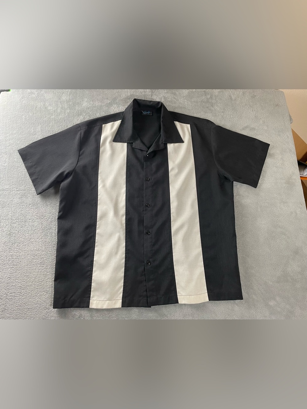 Steady Customs Black Cream Retro Panel Short Sleeve Button-Up Shirt Men’s XL USA